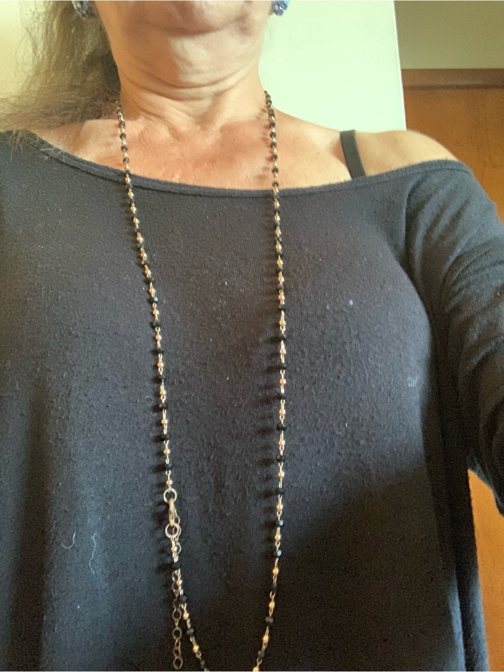 Elegant Long Black and Gold Beaded Necklace - Women Jewelry